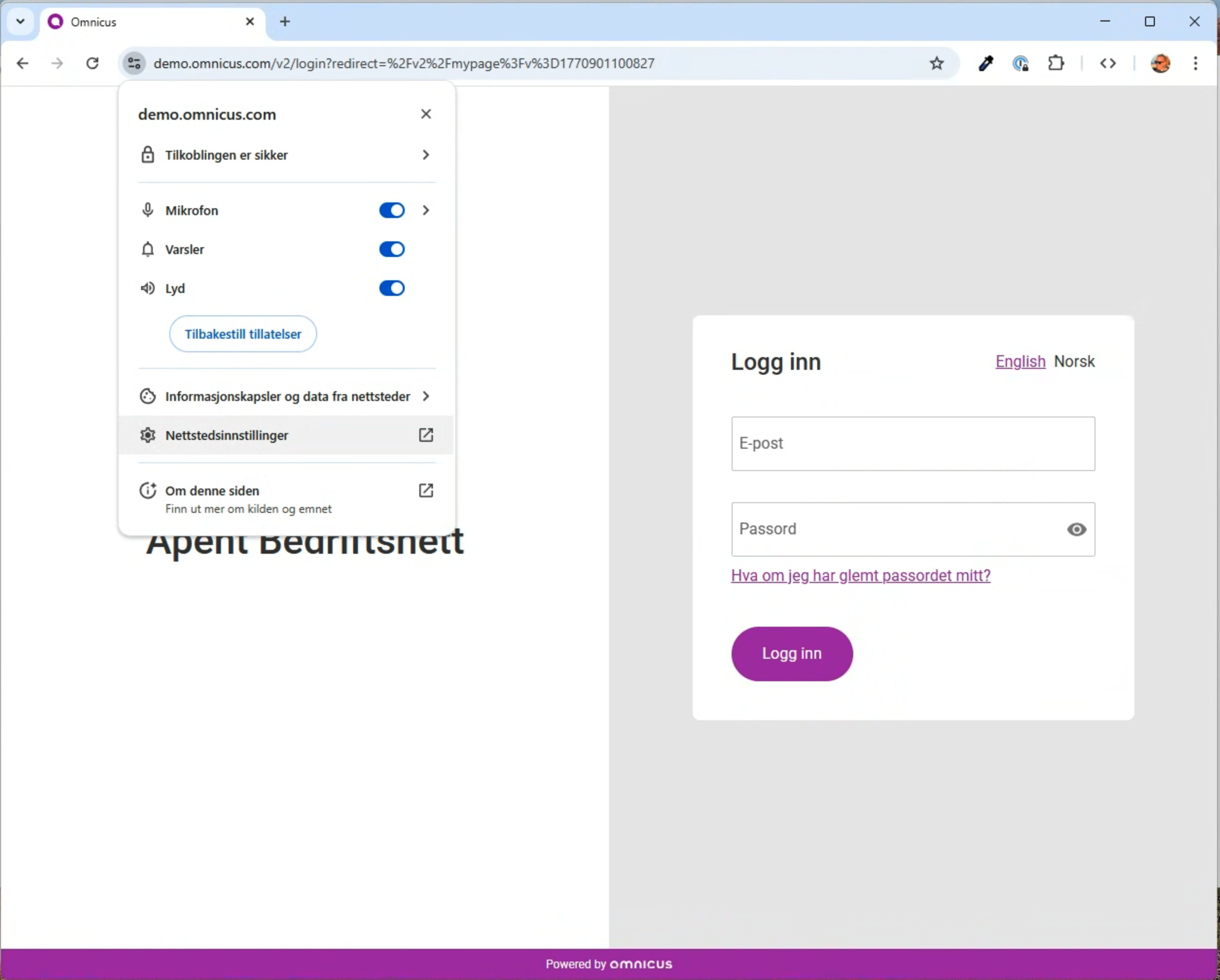 Chrome: hengelåsmeny og nettstedinnstillinger