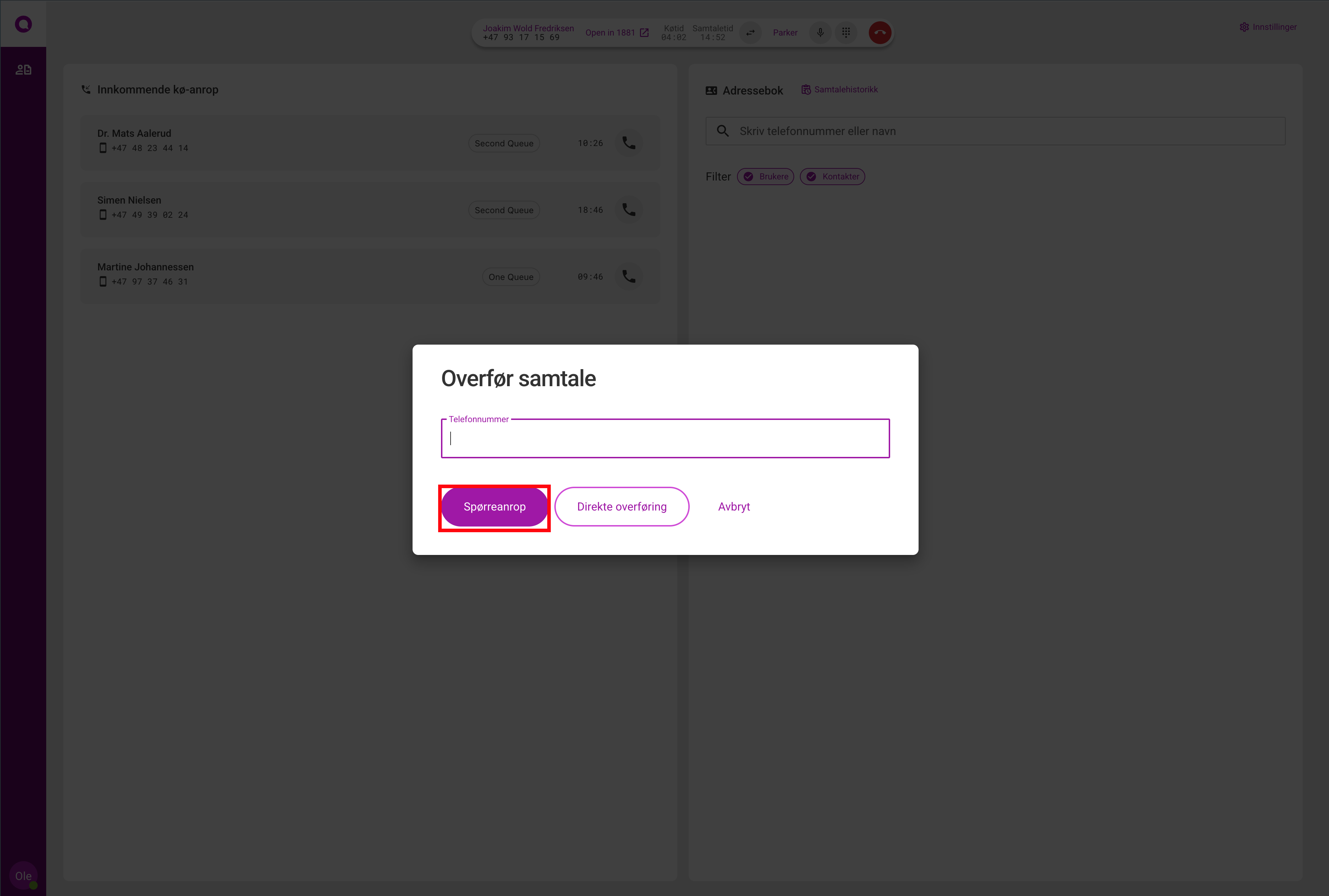 Overføring av samtale