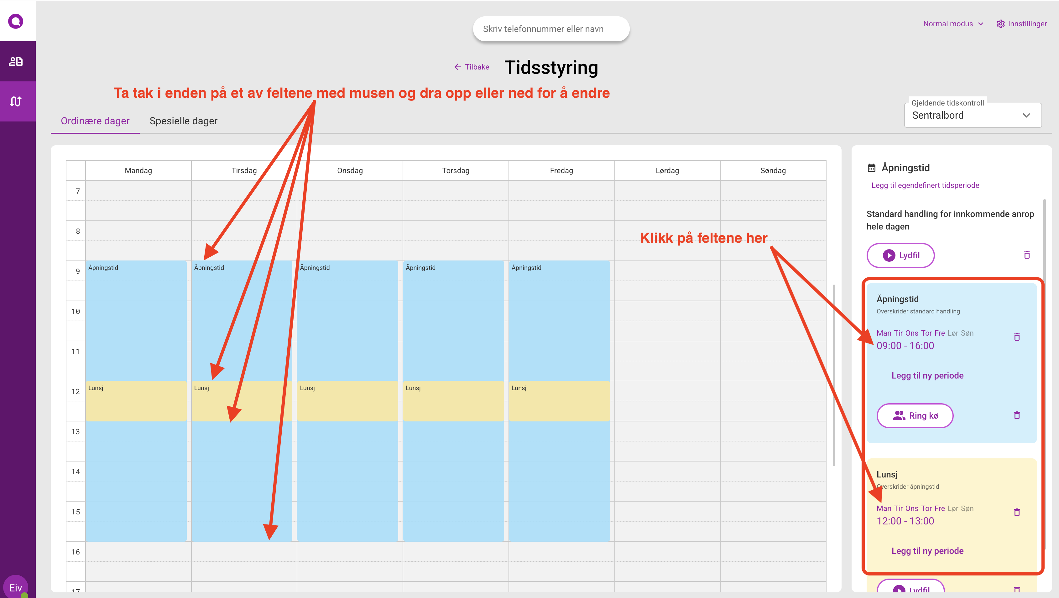 Tidsstyring - endre tidsperioder